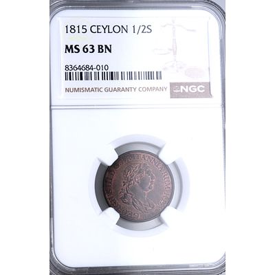 CEYLON - 1815. &frac12; s. Cu. SC