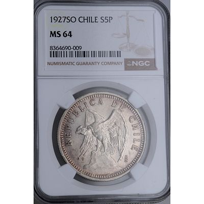 CHILE - 1927. 5 pesos. Ag. SC