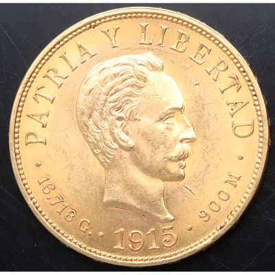 CUBA - 1915. 10 Pesos. Jos&eacute; Mart&iacute;. Marquitas. Au. EBC+