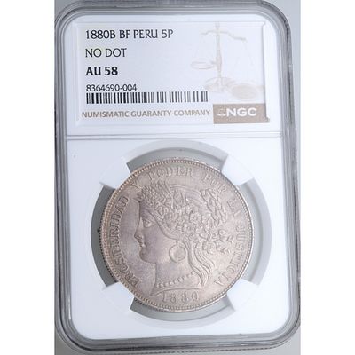 PERU - 1880. 5 pesetas. Ag. EBC+