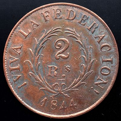 ARGENTINA. 1844 - 2 Reales. Buenos Aires. Cu. MBC+