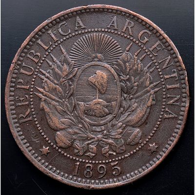 ARGENTINA. 1895 - 2 Centavos. Cu. MBC+ / EBC-