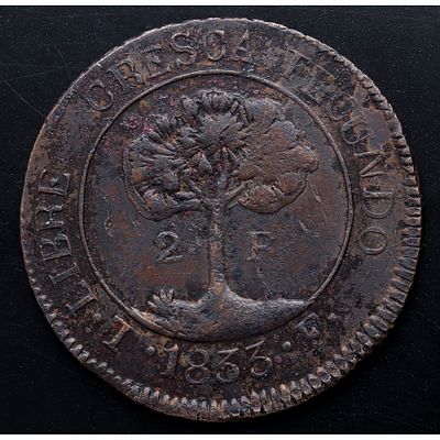 BOLIVIA. 1833 - 2 Reales. Cu. MBC