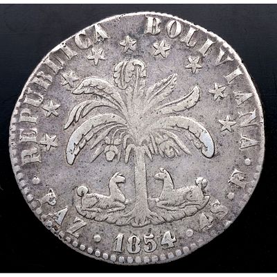 BOLIVIA. 1854 - 4 Soles. Ag. MBC+