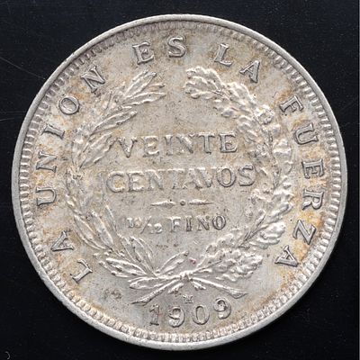 BOLIVIA. 1909 - 20 Centavos. Ag. EBC