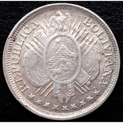 BOLIVIA.1899 - Medio boliviano &oacute; cincuenta centavos. Ag. EBC