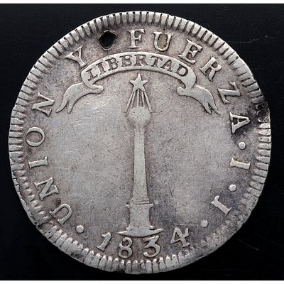 CHILE. 1834 - 2 Reales. Ag. (MBC+)