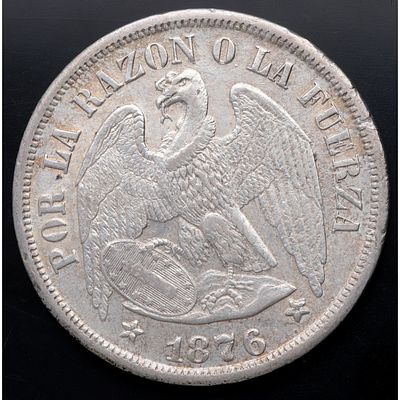 CHILE. 1876 - 1 Peso. Ag. EBC