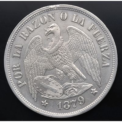 CHILE. 1879 - 1 Peso. Ag. EBC