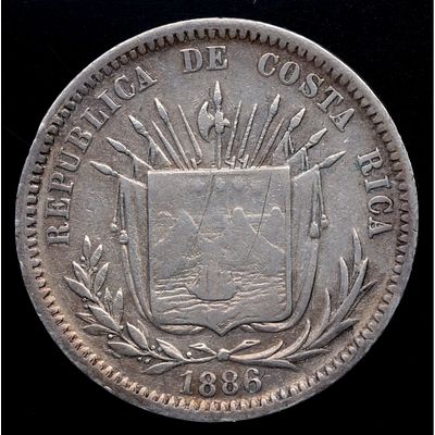 COSTA RICA. 1886 - 25 Centavos. Ag. MBC+ / MBC