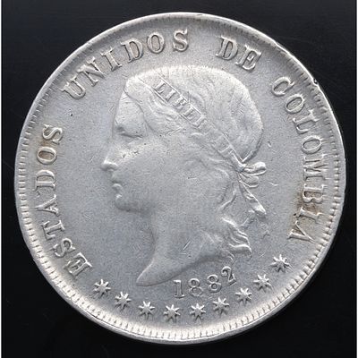 COLOMBIA. 1882 - 50 Centavos. Ag. MBC