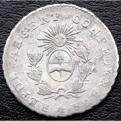 ARGENTINA. 1854 - &frac12; Real. Ag. La Rioxa. EBC-