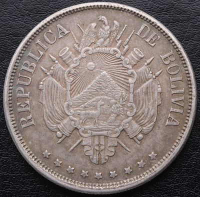 BOLIVIA. 1872 - 1 Boliviano. Ag. 900 mls. 25 g. EBC