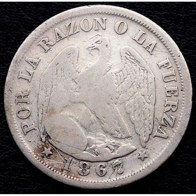CHILE. 1867 - 20 centavos. Ag. MBC