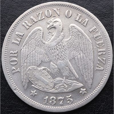 CHILE. 1875 - 1 Peso. Ag. 900 mls. EBC