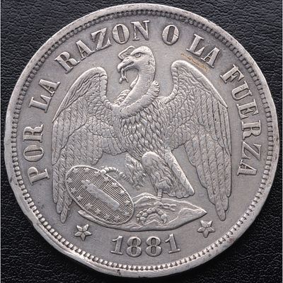 CHILE. 1881 - 1 Peso. Ag. 900 mls. MBC+