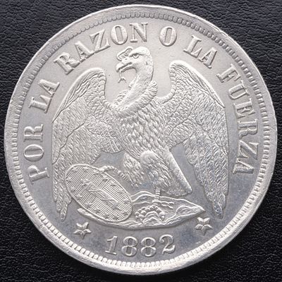 CHILE. 1882 - 1 Peso. Ag. 900 mls. EBC+