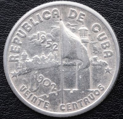 CUBA. 1952 - 20 centavos. Ag. 900 mls. EBC+