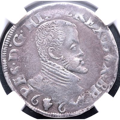 MONARQU&Iacute;A ESPA&Ntilde;OLA - 1566. Felipe II. 1/5 Escudo. Amberes. Ag. EBC-