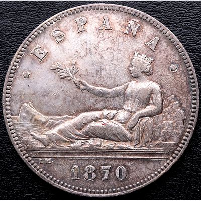 LA PESETA - 1870*70. I Rep&uacute;blica. 5 Pesetas. Madrid. Ag. EBC