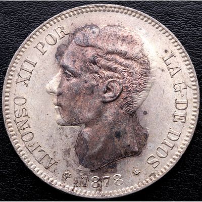 LA PESETA - 1878*78. Alfonso XII. 5 Pesetas. Madrid. Ag. SC