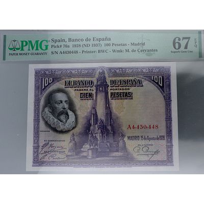 BILLETES - 1928. Espa&ntilde;a. 100 pesetas. Cervantes. SC