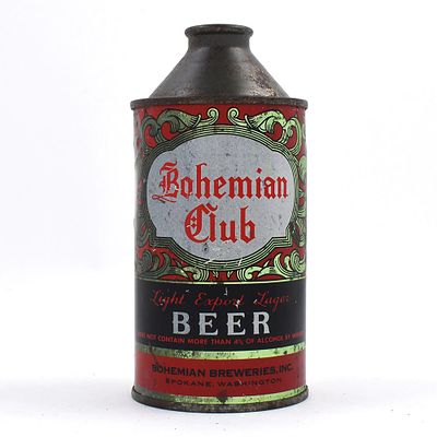 Bohemian Club Light Export Lager Beer Cone Top 154-7. Brewer/Business Name: Bohemian Breweries 