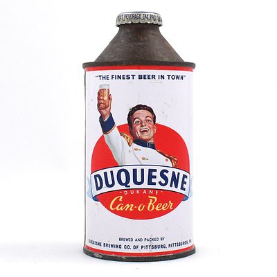 Duquesne Can O Beer Cone Top 160-1. Brewer/Business Name: Duquesne Brewing Co. of Pittsburgh, 