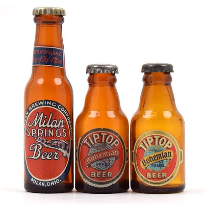Ohio 1940s Mini Bottle Salt-Pepper Shakers Lot of 3 MILAN TIPTOP. Brewer/Business Name: Multiple 