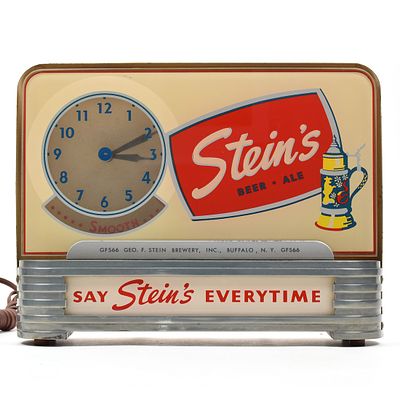 Steins Beer-Ale 1950s Price Bros Illuminated Clock Sign GORGEOUS. Brewer/Business Name: Geo. F. 