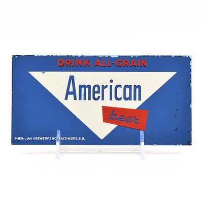 American Beer 1950s Mirrored Glass Sign. Brewer/Business Name: American Brewing Co., Baltimore, 