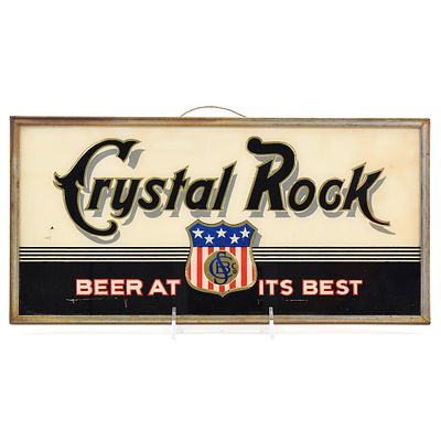 Crystal Rock Beer 1940s Reverse-Painted Glass Sign. Brewer/Business Name: Cleveland-Sandusky 