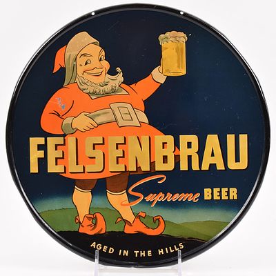 Felsenbrau Supreme Beer 1930s Tin Sign RARE. Brewer/Business Name: Clyffside Brewing Co. 