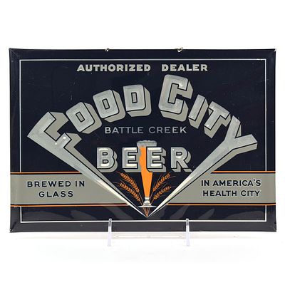 Food City Beer 1930s Tin-Over-Cardboard Sign BATTLE CREEK MI. Brewer/Business Name: Food City 