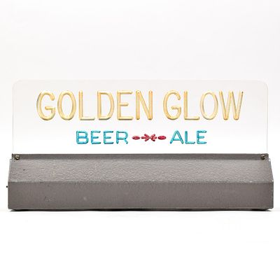 Golden Glow Beer-Ale 1940s Etched Plastic Illuminated Sign. Brewer/Business Name: Golden West 