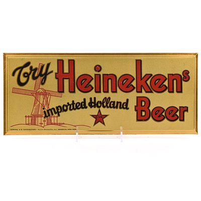 Heinekens Beer 1930s Tin-Over Cardboard Sign HOLLAND WINDMILL. Brewer/Business Name: Heineken 