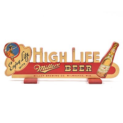 Miller High Life 1930s Paper Laminate Die Cut Sign ENJOY LIFE. Brewer/Business Name: Miller 