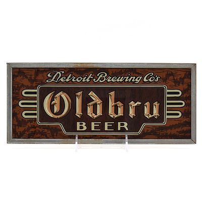 Oldbru Beer 1930s Reverse-Painted Glass Sign DETROIT BREWING. Brewer/Business Name: Detroit 
