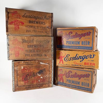 Esslinger's Beer Crate & Box Collection of 6. Collection of six Esslinger's beer crates. Three 