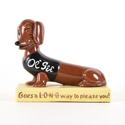 Old German Beer 1950s Ceramic Back Bar Statue Ol GEE DACHSHUND. Brewer/Business Name: Queen City 