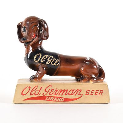 Old German Beer 1950s Chalk Back Bar Statue Ol GEE DACHSHUND. Brewer/Business Name: Queen City 