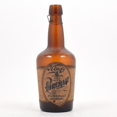 Kings Puremalt Malt Extract Pre-Prohibition Bottle. Brewer/Business Name: Massachusetts 