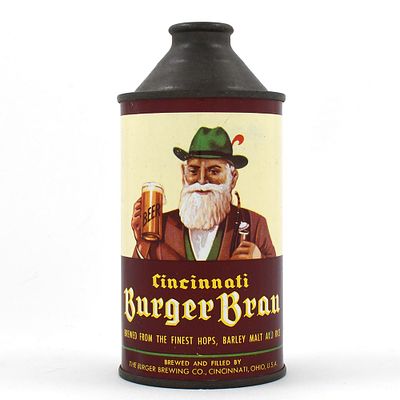 Cincinnati Burger Brau Cone Top BREWED AND FILLED 156-1. Brewer/Business Name: Burger Brewing 