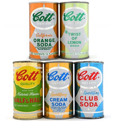 Cott Soda Can Lot of 5 Flavors Insert Tab and Flat Top. Brewer/Business Name: Cott Bottling Co. 