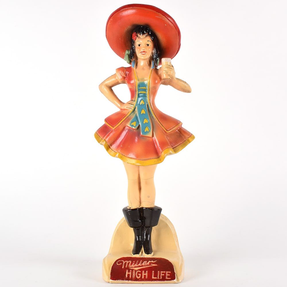 Miller High Life 1950s Chalk Back Bar Statue MILLER GIRL RED FLOWER. Brewer/Business Name: 