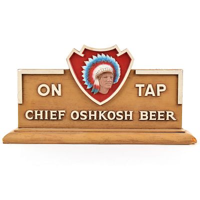 Chief Oshkosh Beer On Tap 1950s Chalk Back Bar Sign. Brewer/Business Name: Oshkosh Brewing Co. 