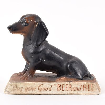 Frankenmuth Beer and Ale 1940s Chalk Dachshund Back Bar Statue. Brewer/Business Name: 