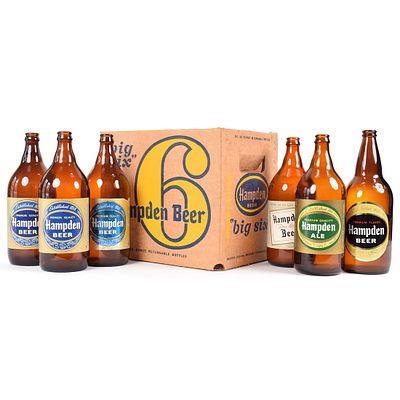 Hampden Ale-Beer 1950s Cardboard Case Carton and 6 Different Quart Bottles. Brewer/Business 