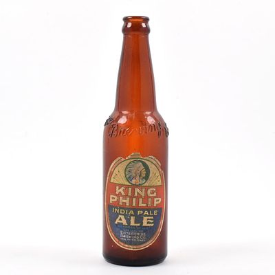 King Philip India Pale Ale 1930s Embossed Bottle. Brewer/Business Name: Enterprise Brewing Co. 