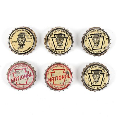 Maryland Brewers Cork-backed Crowns Lot of 6. Brewer/Business Name: Multiple breweries and 